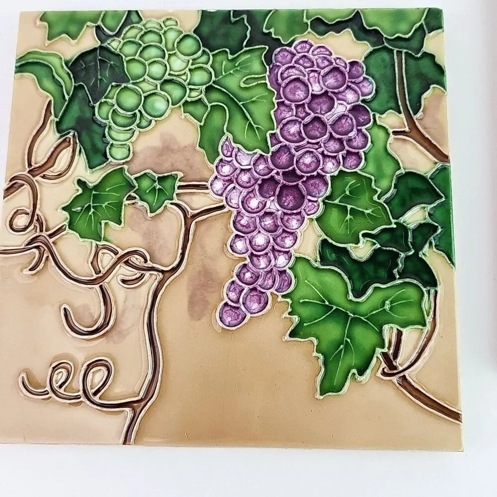 Vines Grapes set of 2 Art Tile 6x6 Decorative Wall Backsplash Free Standing
